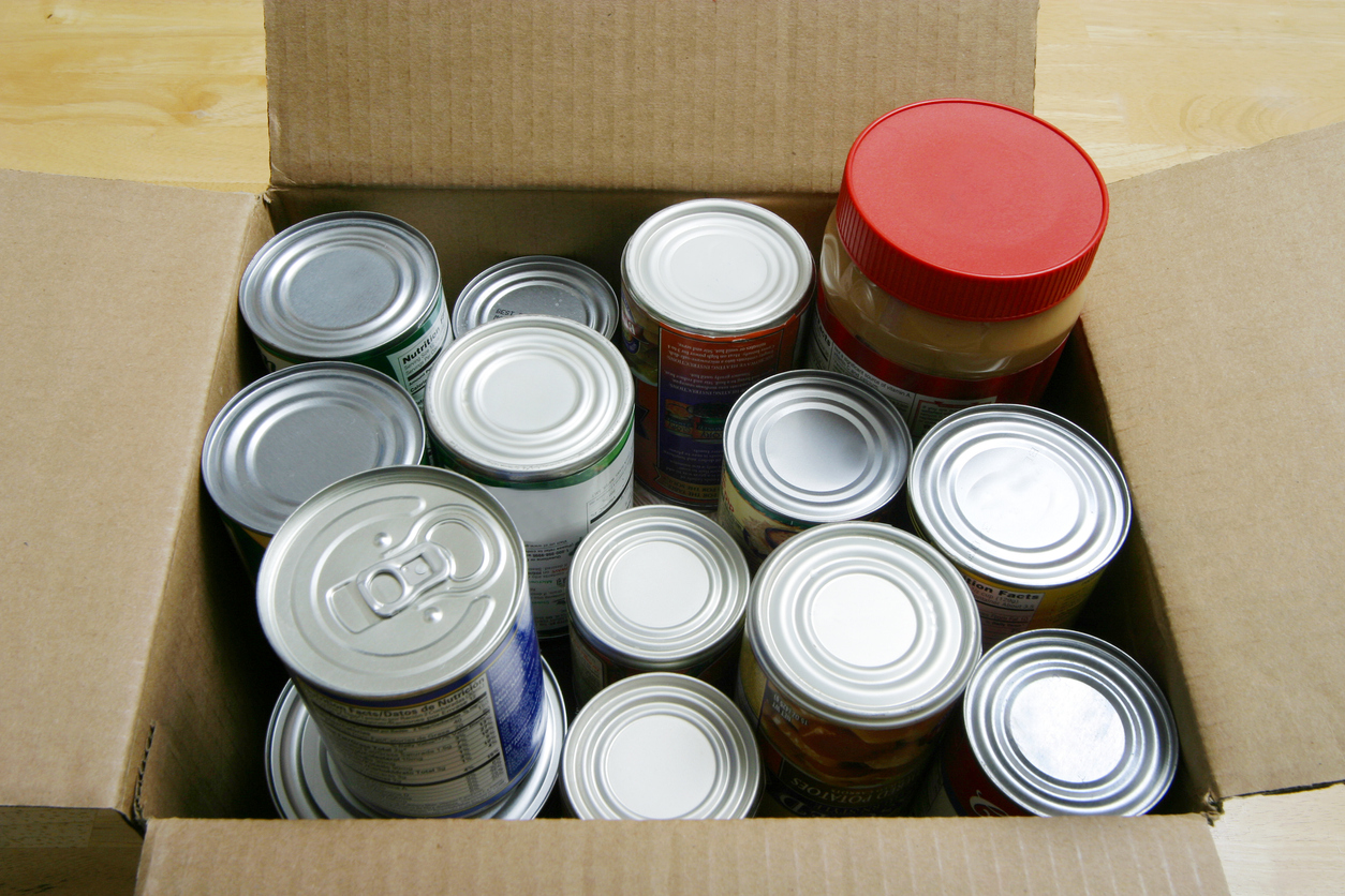 A box of canned goods.