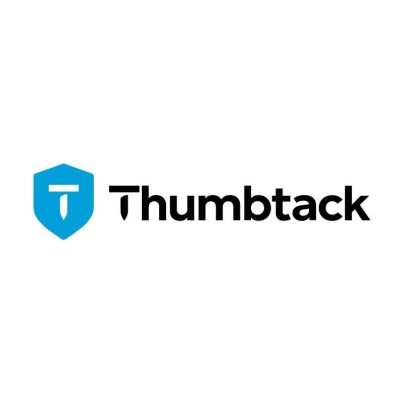 The blue Thumbtack shield-shaped logo appears next to the word Thumbtack in black font; both appear on a white background.