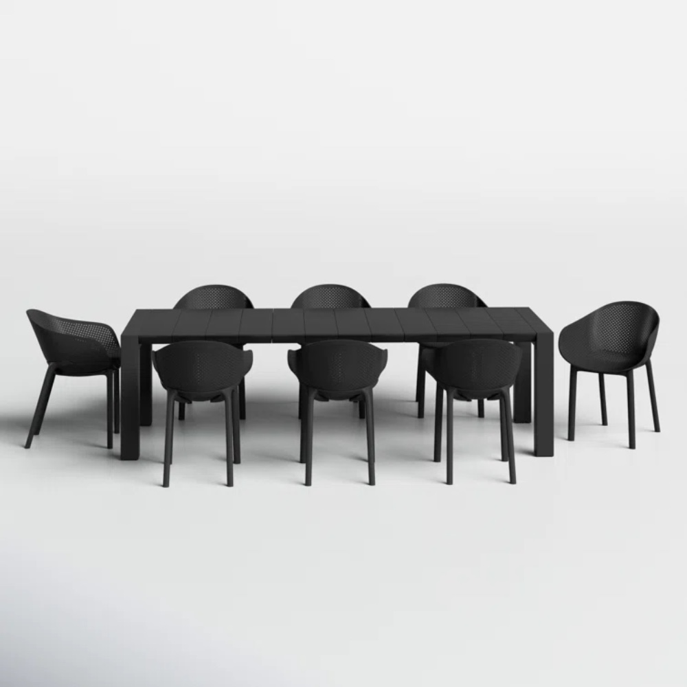 AllModern Black Farrah 8-Person Outdoor Dining Set on a white background