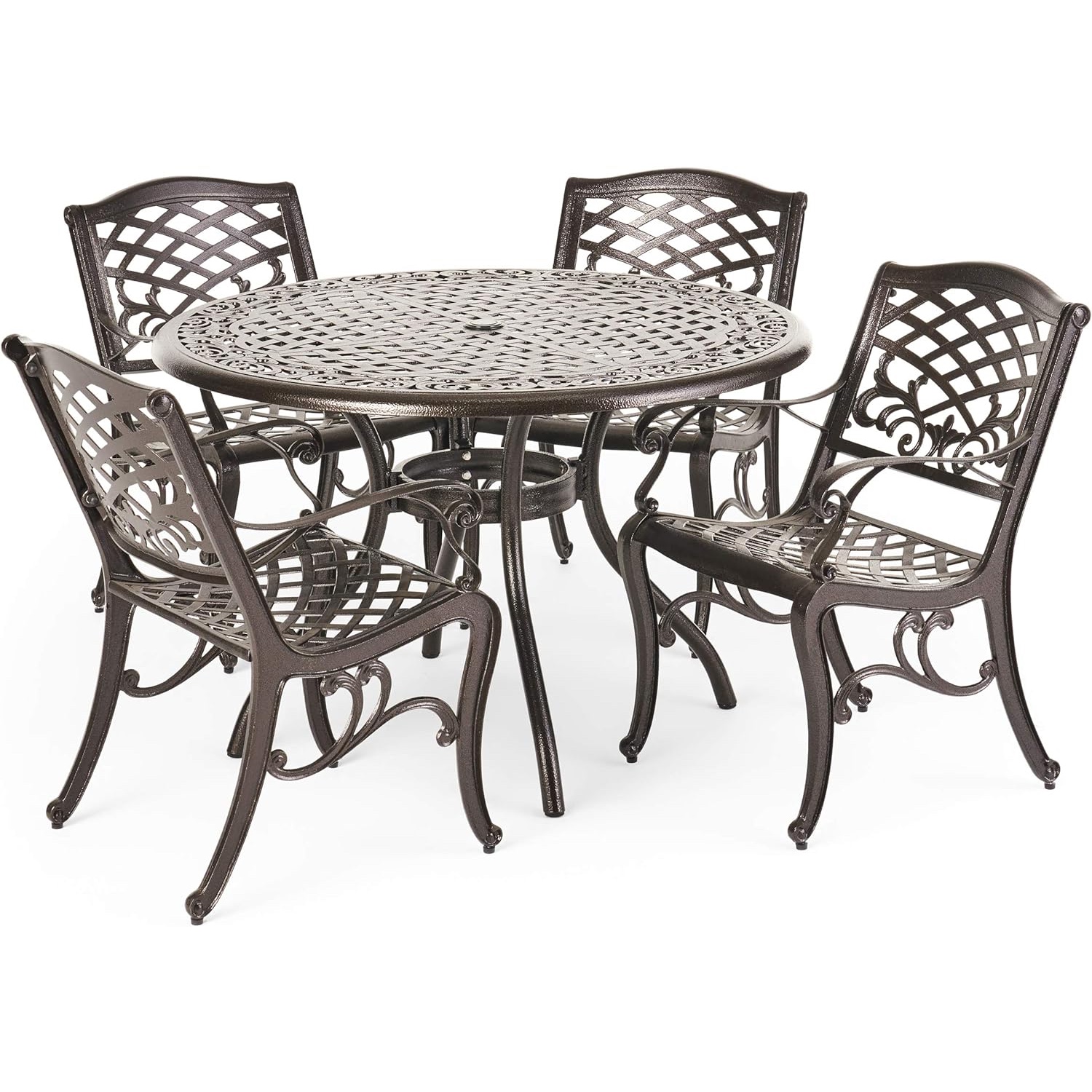 Christopher Knight Home Hallandale in Hammered Bronze dining table with 4 chairs