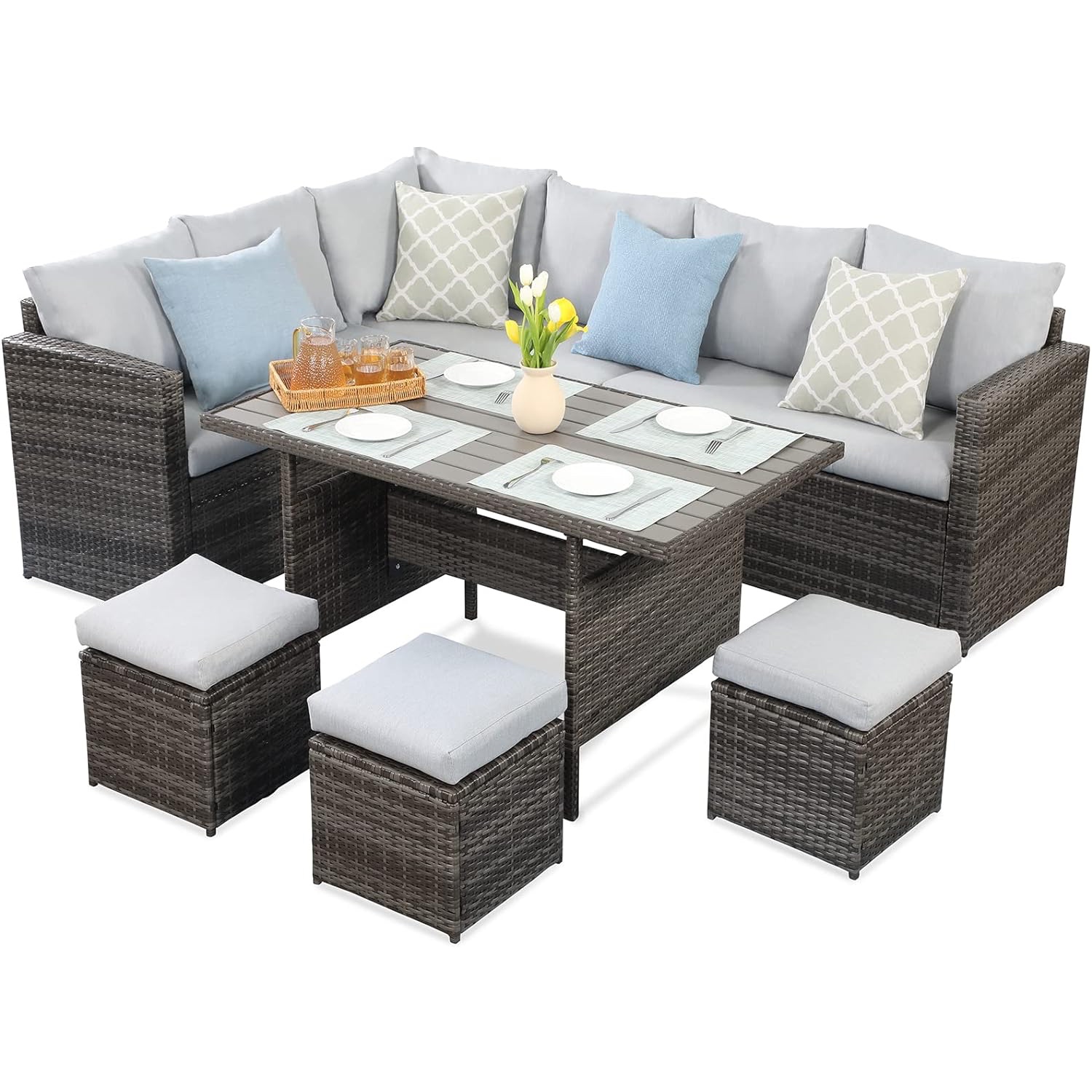 Wisteria Lane 7-Piece Outdoor Dining Table & Ottoman