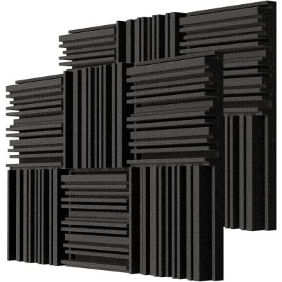 Two black TroyStudio Thick Acoustic Foam Panels on a white background.