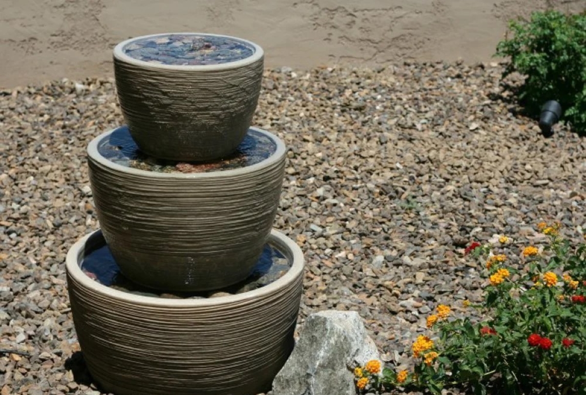 Assembled plant pot water fountain.