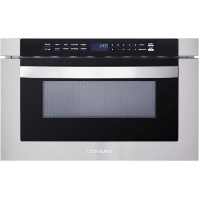 The Cosmo 24" Built-In Stainless Steel Microwave Drawer on a white background.