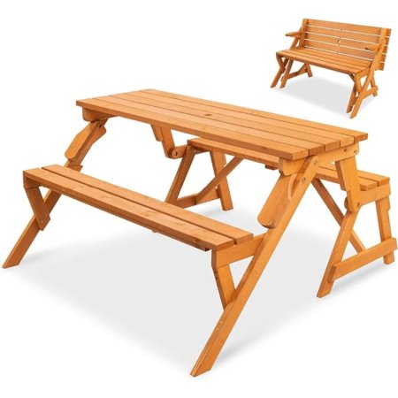  TheBest Choice Products 2-in-1 Picnic Table/Bench set up as a picnic table with another unit set up as a bench in the background.