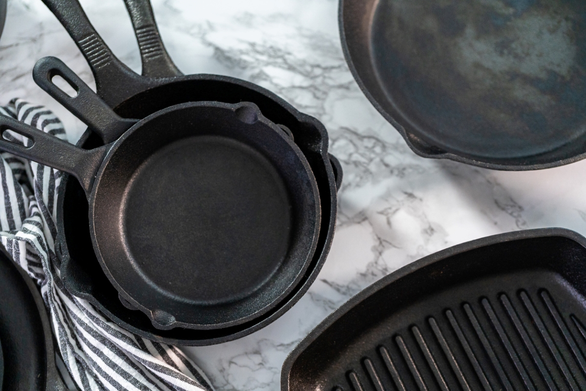 Variety of cast iron pans.