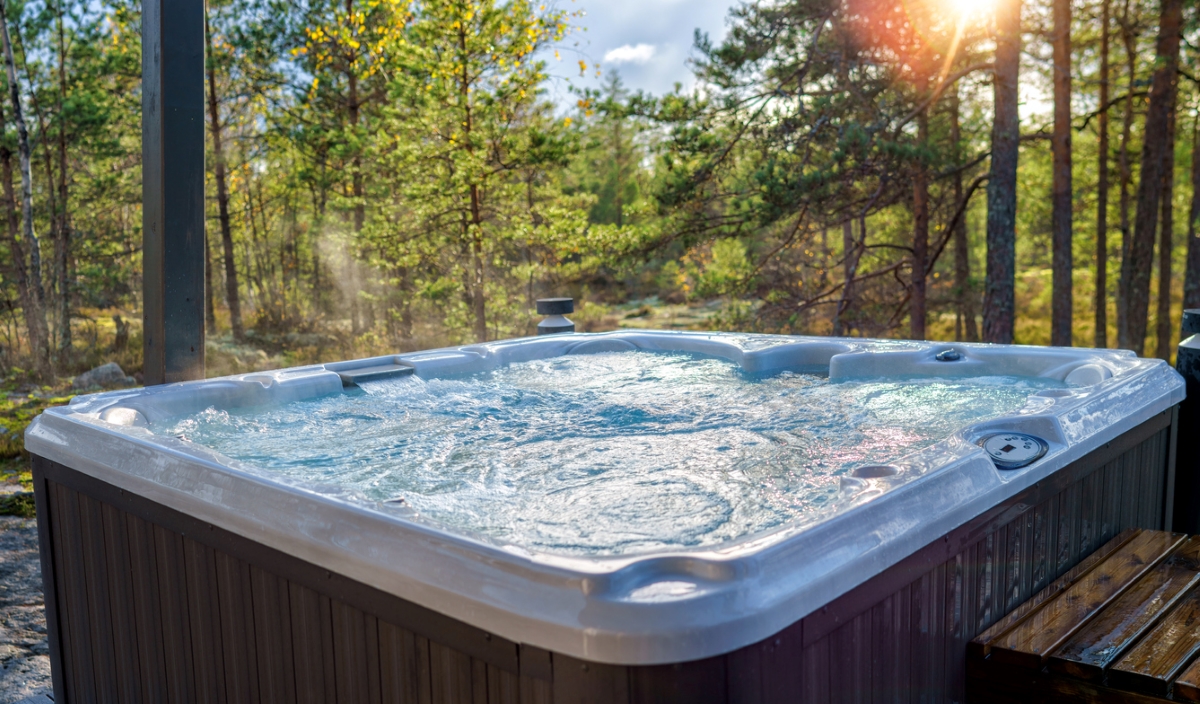 Hot tub in woods.