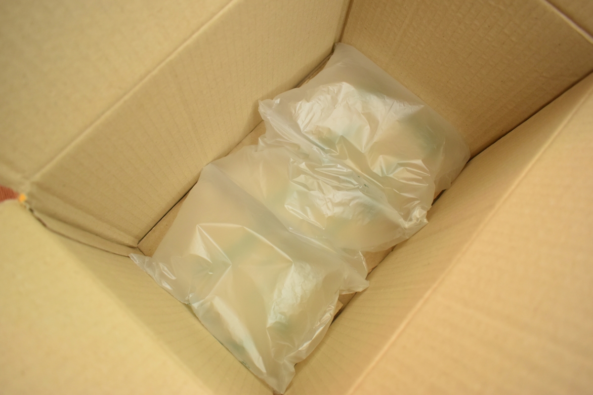 Three plastic bags with air in shipping box.