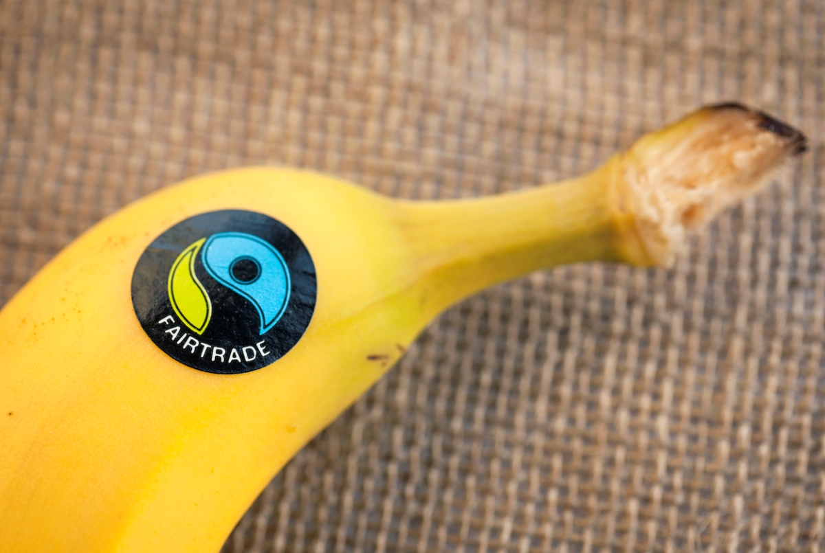 Banana with produce sticker.