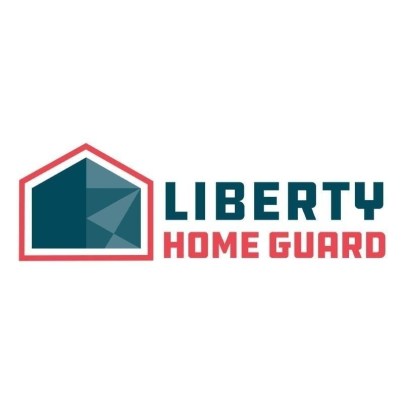 The words 'Liberty home guard' are written in dark blue and red next to the company's house logo against a white background.