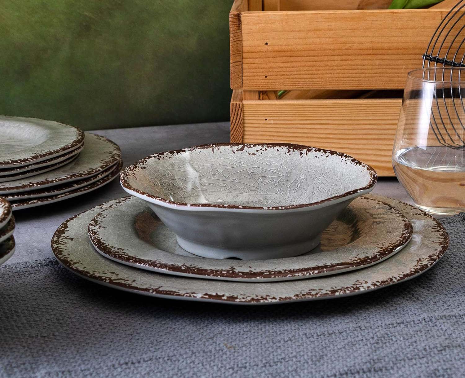 The Most Indestructible Dishes You Can Buy Option LEHAHA Farmhouse Dinnerware Set