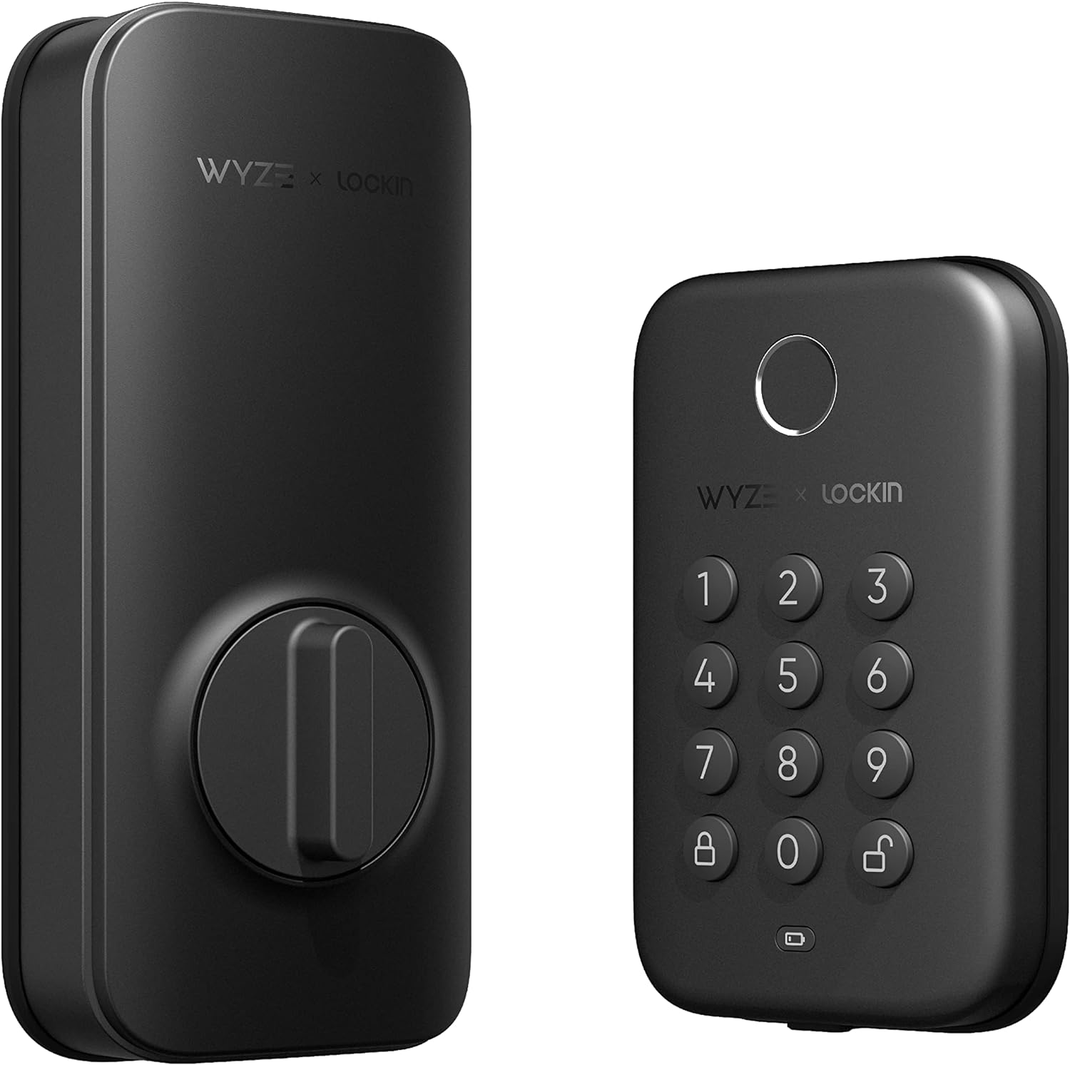 A Wyze Lock Bolt door lock and keypad on a white background.