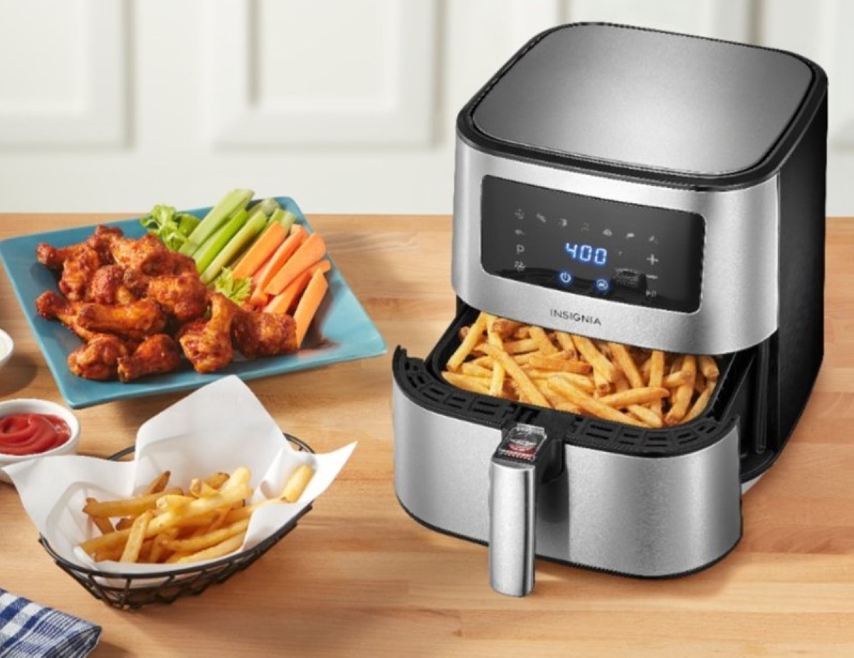 Air fryer with fries in the basket.