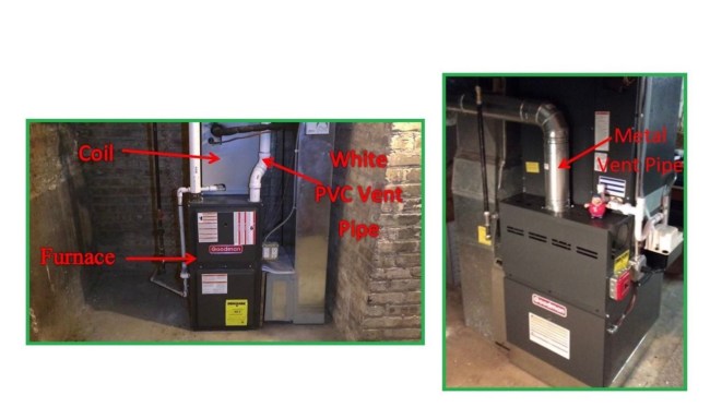 A pair of photos illustrates the parts of a furnace affected by a recalled part.