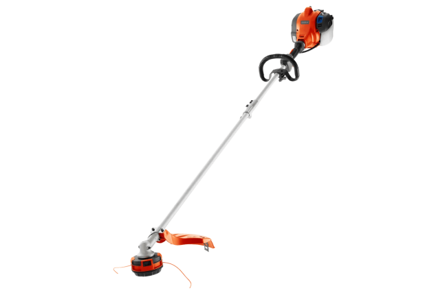 A Husqvarna grass trimmer is orange and black.