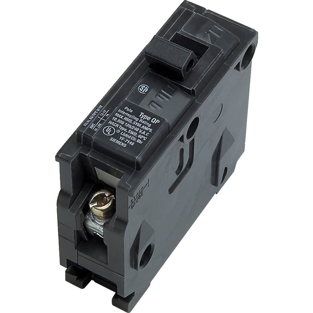 The Siemens 20 Amp Single-Pole Circuit Breaker on a white background.