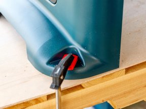 A router bit on the Bosch Benchtop Router Table RA1181.