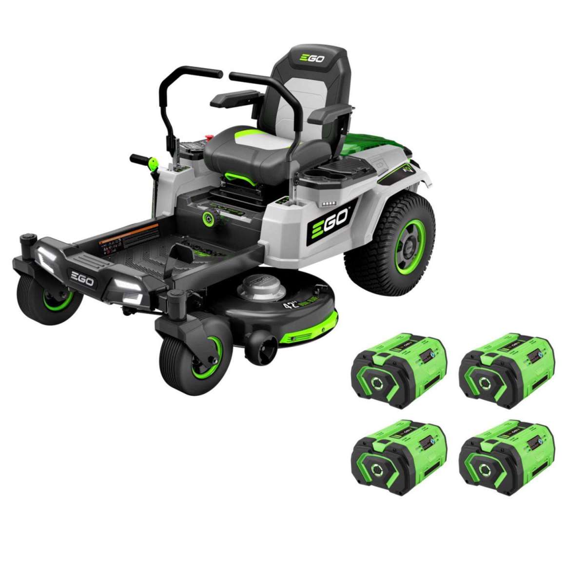 Ego Power+ Z6 riding mower comes with four rechargeable 56V batteries