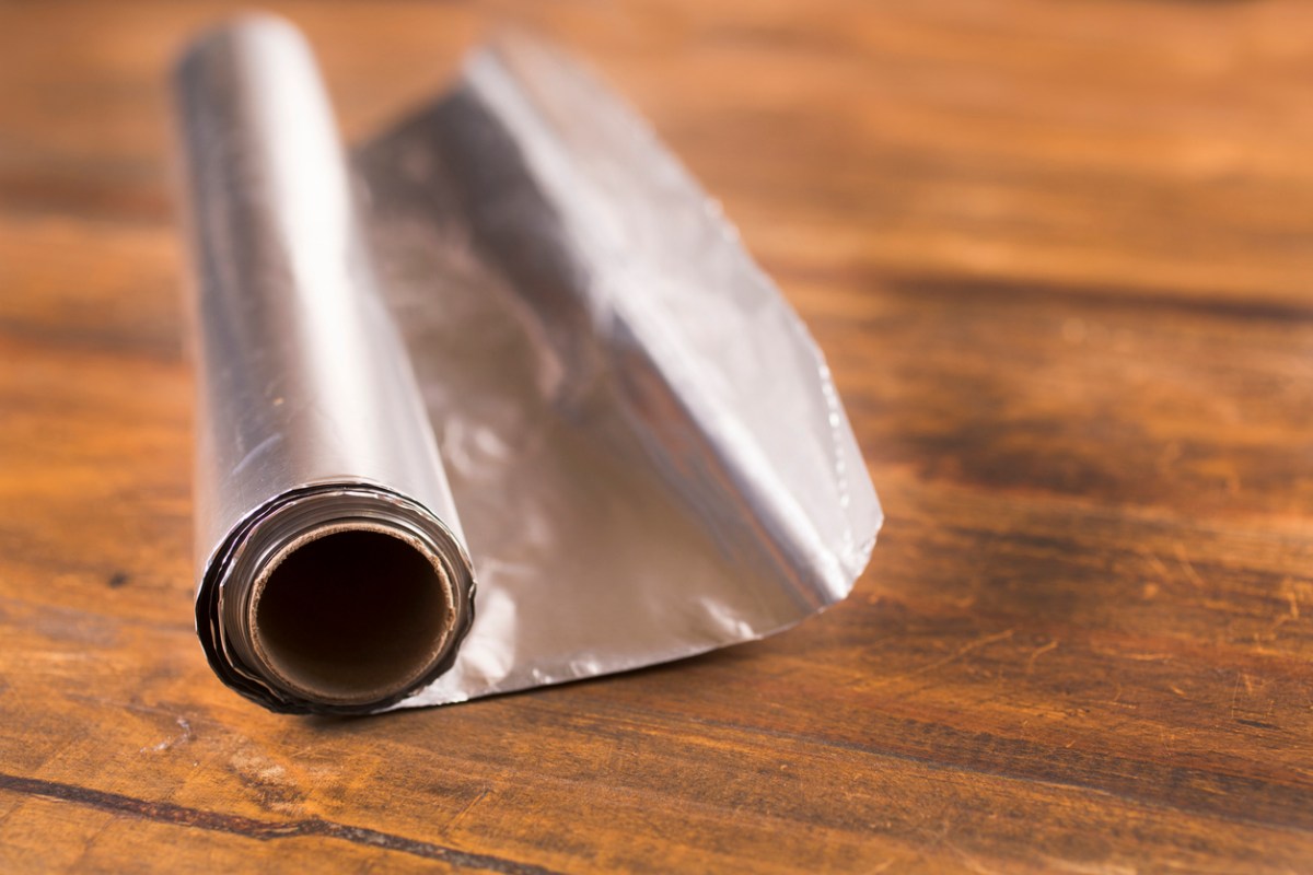 A close up of a roll of aluminium foil.