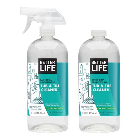  Two bottles of Better Life Tub and Tile Cleaner on a white background.