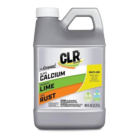  A jug of CLR Calcium, Lime, & Rust Remover on a white background.