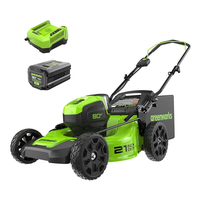The Greenworks Pro 80V 21" Brushless Push Lawn Mower on a white background.