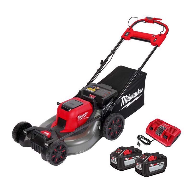 The Milwaukee M18 Fuel 21" Dual Battery Mower Kit on a white background.