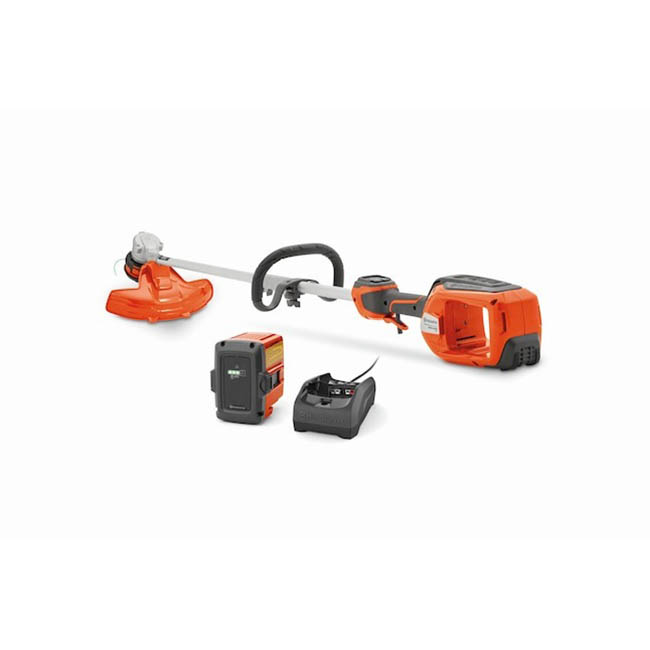  The Husqvarna Weed Eater 320iL With Battery and Charger on a white background.