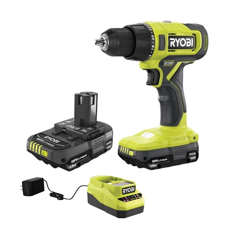 The Ryobi 18V One+ ½-Inch Cordless Drill/Driver Kit on a white background.