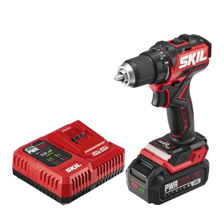 The Skil PwrCore 20 Brushless 20V ½-Inch Drill Driver Kit on a white background.