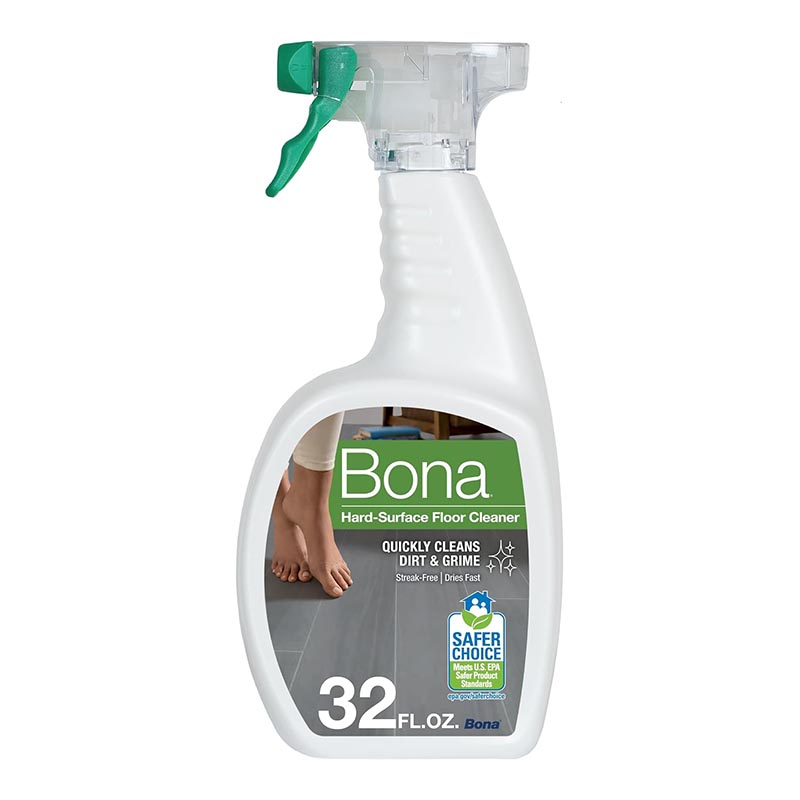 A spray bottle of Bona Hard-Surface Floor Cleaner on a white background.