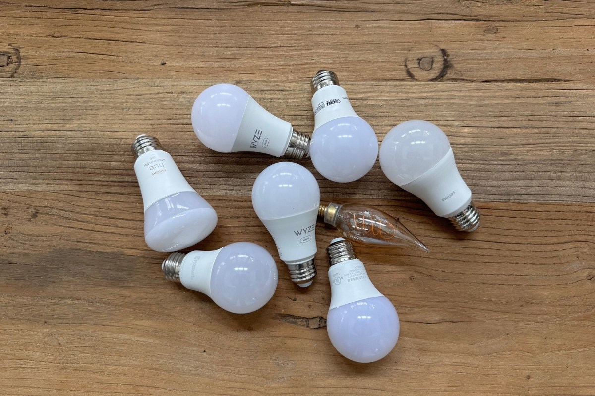 A bunch of the best light bulbs on a table before testing.