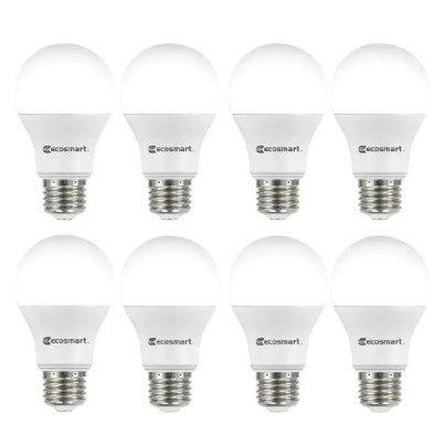 Eight of the EcoSmart 9W Non-Dimmable LED Light Bulbs on a white background.