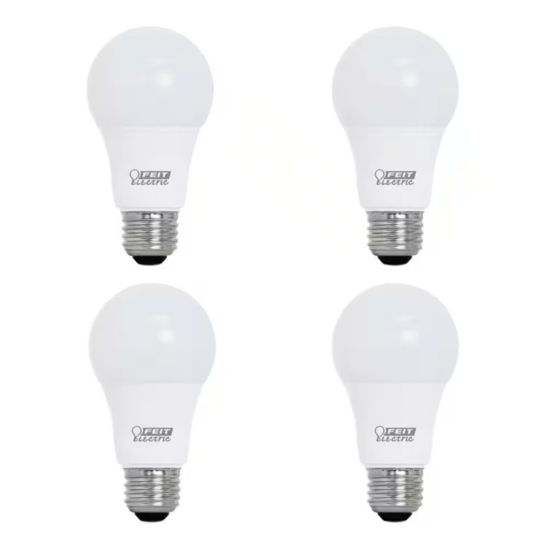  Four of the Feit Electric 8.8W Dimmable LED Light Bulbs on a white background.