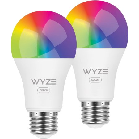  Two Wyze Bulb Color 1100 Lumen Color-Changing Smart Bulbs on a white background.