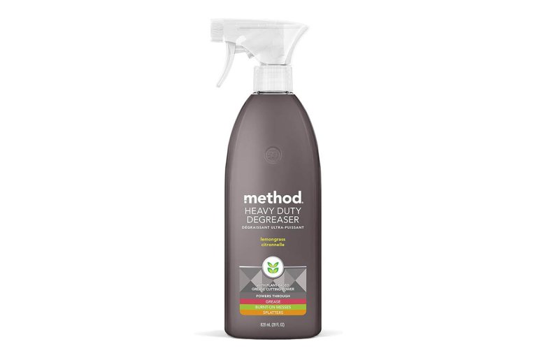  A spray bottle of Method Heavy-Duty Degreaser on a white background.