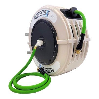The Macnaught 60-Foot Retractable Garden Hose Reel on a white background.