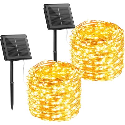 The Brightown Solar Fairy Lights and their solar panels on a white background.