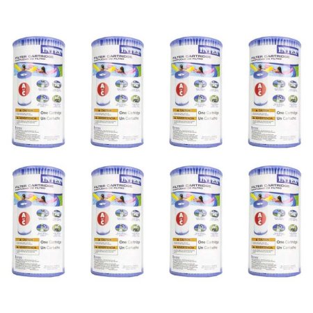  Eight Intex 29000E Type A Pool Filter Cartridges on a white background.