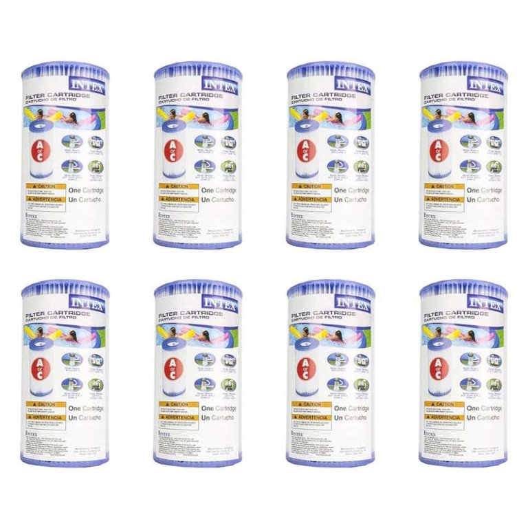  Eight Intex 29000E Type A Pool Filter Cartridges on a white background.