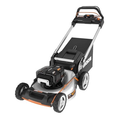The The Worx Nitro 80V 21" Cordless Self-Propelled Lawn Mower on a white background.