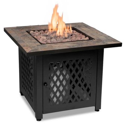 The Endless Summer LP Gas Slate Tile Mantel Fire Pit on a white background.