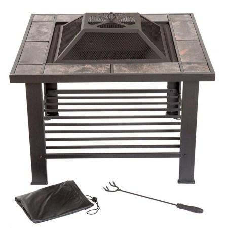 Pure Garden Marble Tile Wood Fire Pit Table