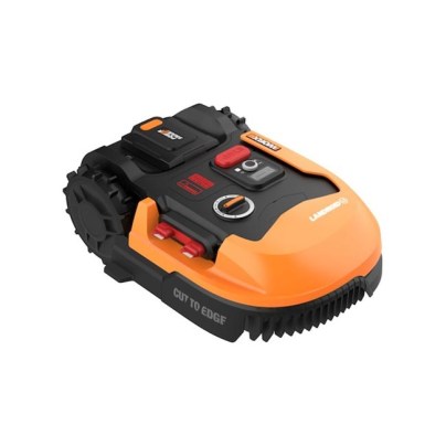 The Worx Landroid M 20V Robotic Lawn Mower on a white background.