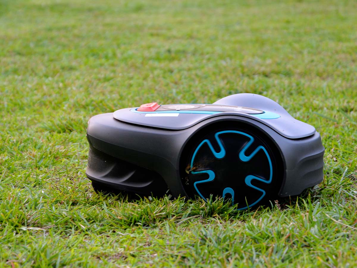 The Gardena 15202-41 Sileno Minimo Robotic Mower mowing a lawn during testing.