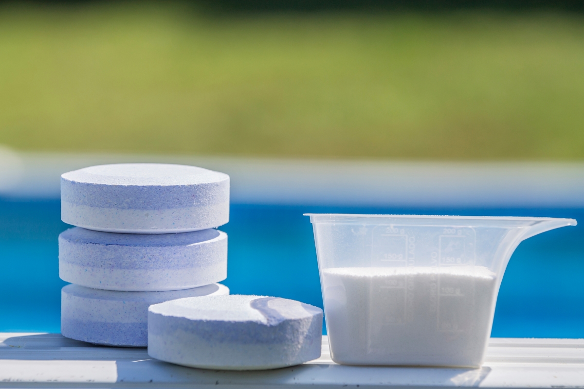Pool shock in tablet and powder forms.