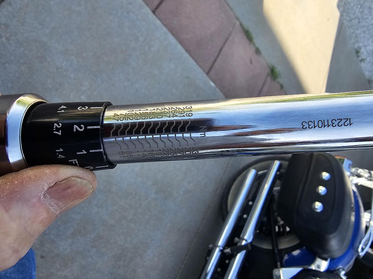 The Newton meters (Nm) markings on the CDI torque wrench during testing.