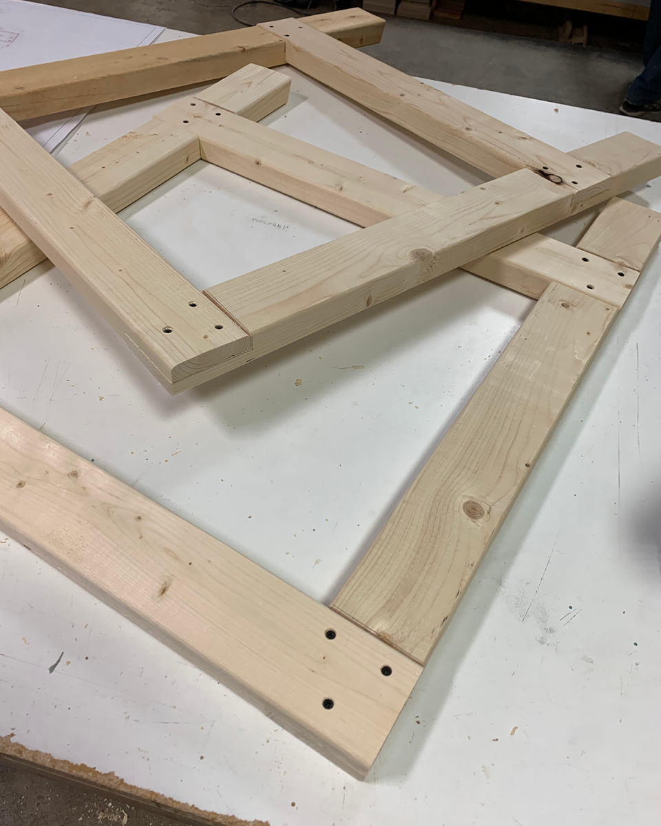 Step by photo showing assembled legs for Bob Vila's DIY sawhorse project plans.