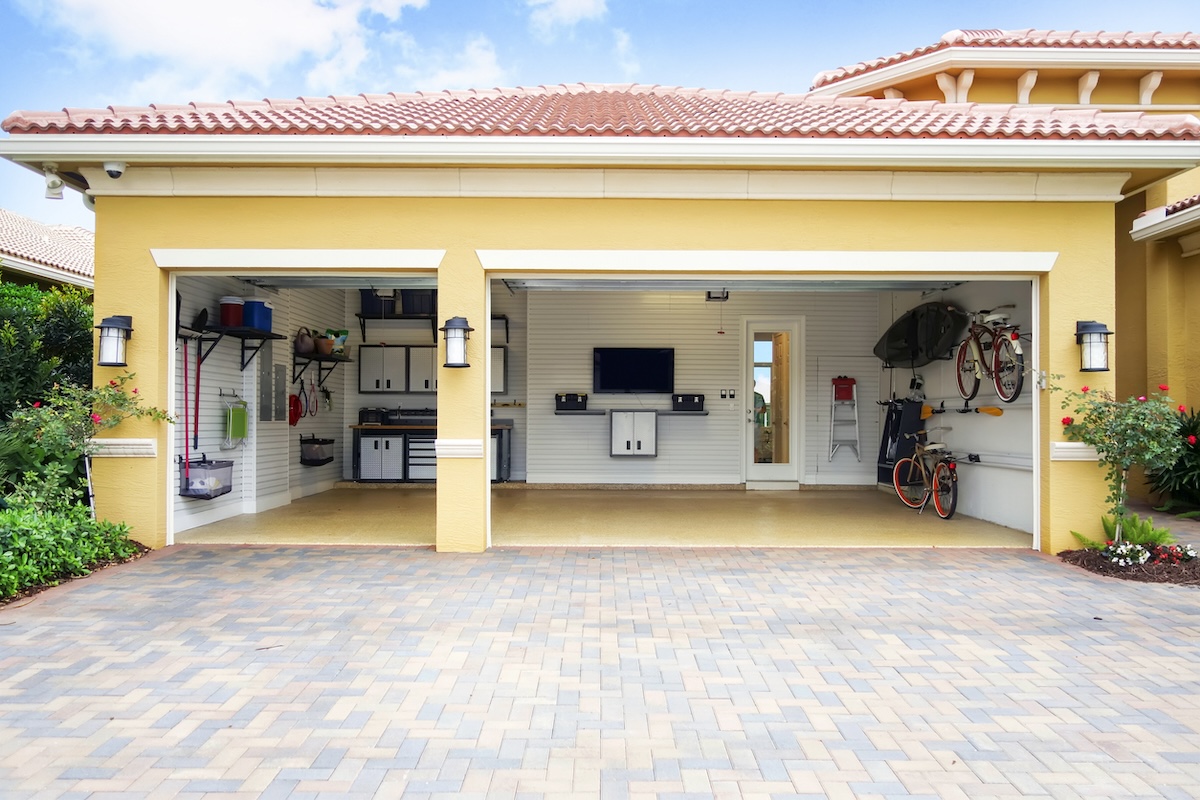 A pristine clean garage in the summer.