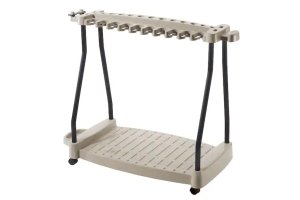 Suncast Wheeled Tool Storage Rack close-up
